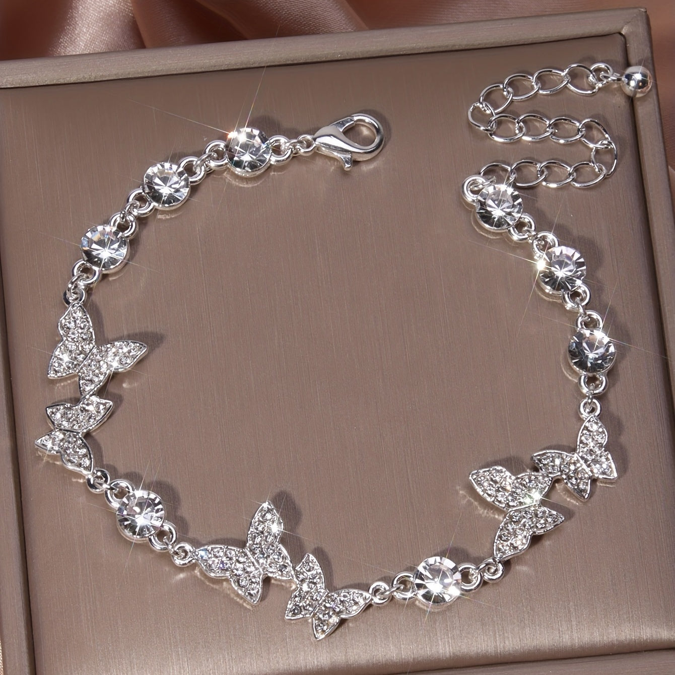 Elegant Full Of Rhinestones Butterfly Bracelet Silver Plated Hand Jewelry Gift For Women