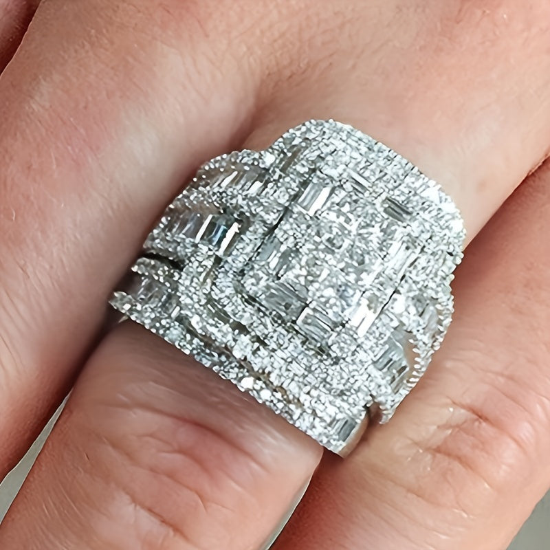 2pcs Elegant Silver-Plated Men's Rings with Dazzling Zirconia - Timeless Luxury Duo for Special Occasions, Exquisite Men's Jewelry