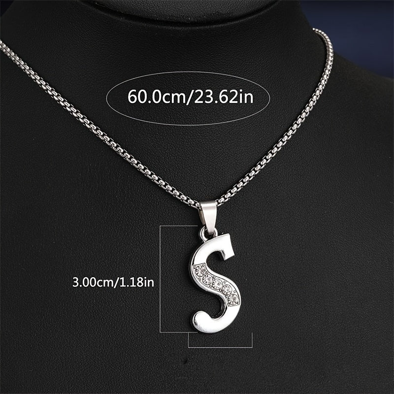 Elegant Silvery Alphabet Pendant Necklaces - "A" to "D" with Sparkling Stones, Stainless Steel, Perfect for Couples, Birthdays, and Holidays, Fashion Jewelry|Personalized Gift|Durable Chain, Name Necklace