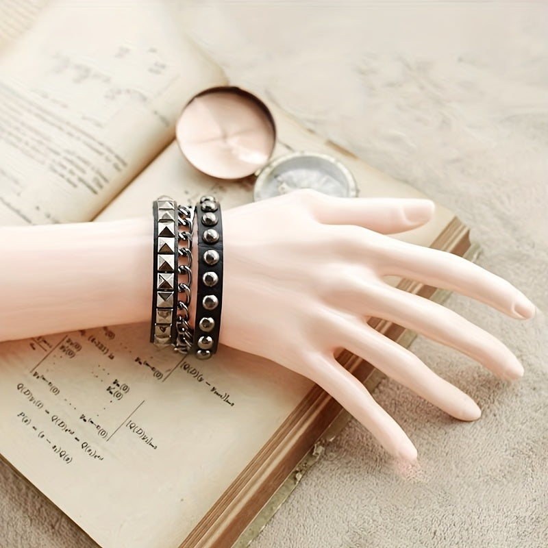 Dark Gothic Punk Rivet PU Leather Bracelet with Hard Core Function Gothic PU Leather Bracelet Wristband Accessory