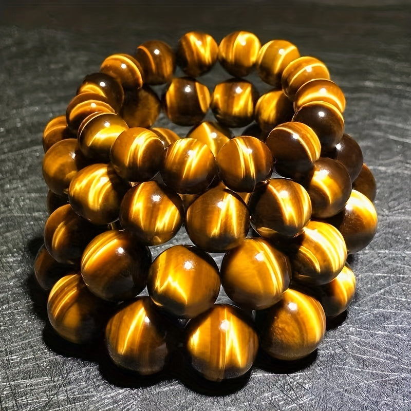 [Natural Tiger Eye Stone] High Quality Natural Tiger Eye Stone Bracelet, 6mm 8mm 10mm 12mm, Yellow Eye Stone