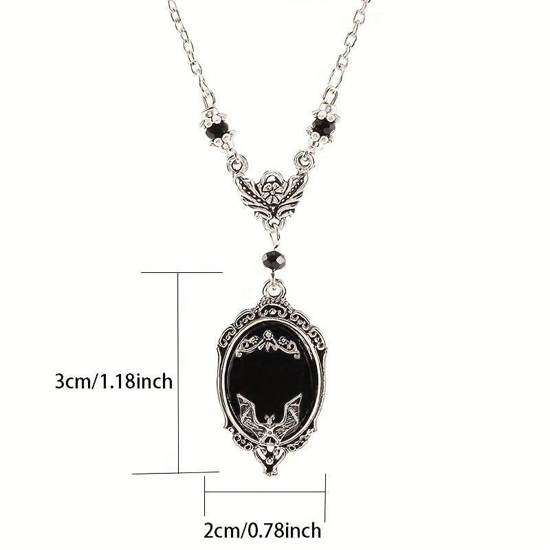 Black Gothic Bat Pendant, Women Gothic Necklace, Vampire Bat Necklace, Witch Necklace, Witch Jewelry, Moon Pendant, Moon Jewelry