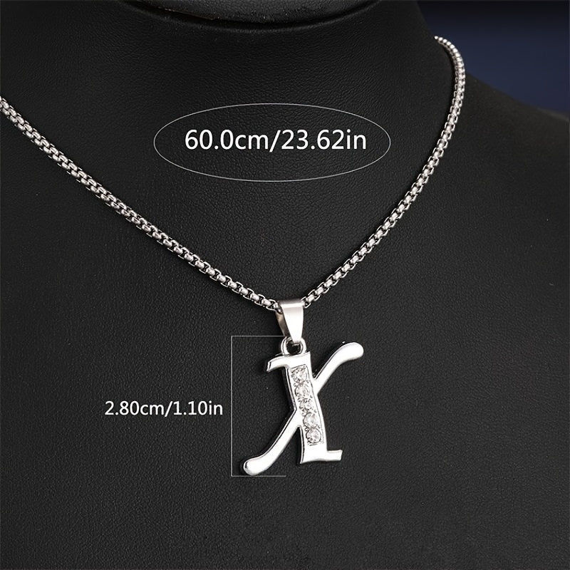 Elegant Silvery Alphabet Pendant Necklaces - "A" to "D" with Sparkling Stones, Stainless Steel, Perfect for Couples, Birthdays, and Holidays, Fashion Jewelry|Personalized Gift|Durable Chain, Name Necklace