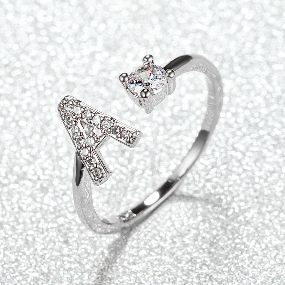 [Silvery Couple Ring] Silvery AZ Letter Ring Initials | Popular Fashion Wedding Love Couple Rings Bridesmaid Gift