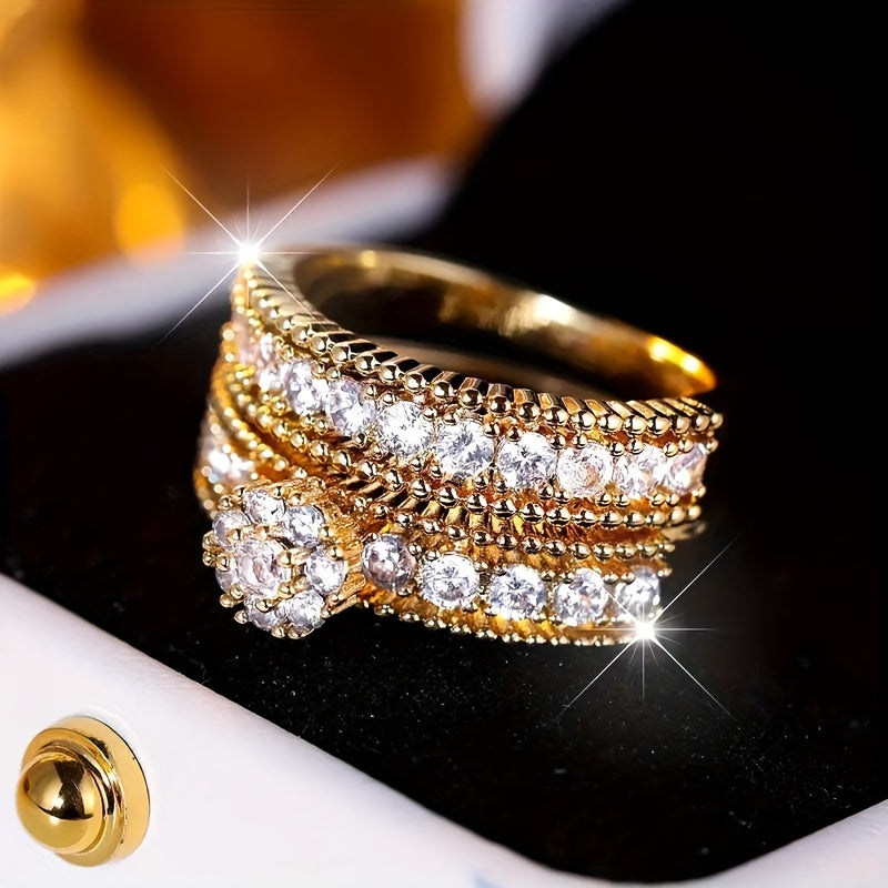 2pcs Chic Stacking Rings - Paved Shining Zirconia, Symbol of Beauty and Elegance, Daily Outfit Accessories, Party Gift for Her, Stylish, Fashionable, and Timeless Jewelry