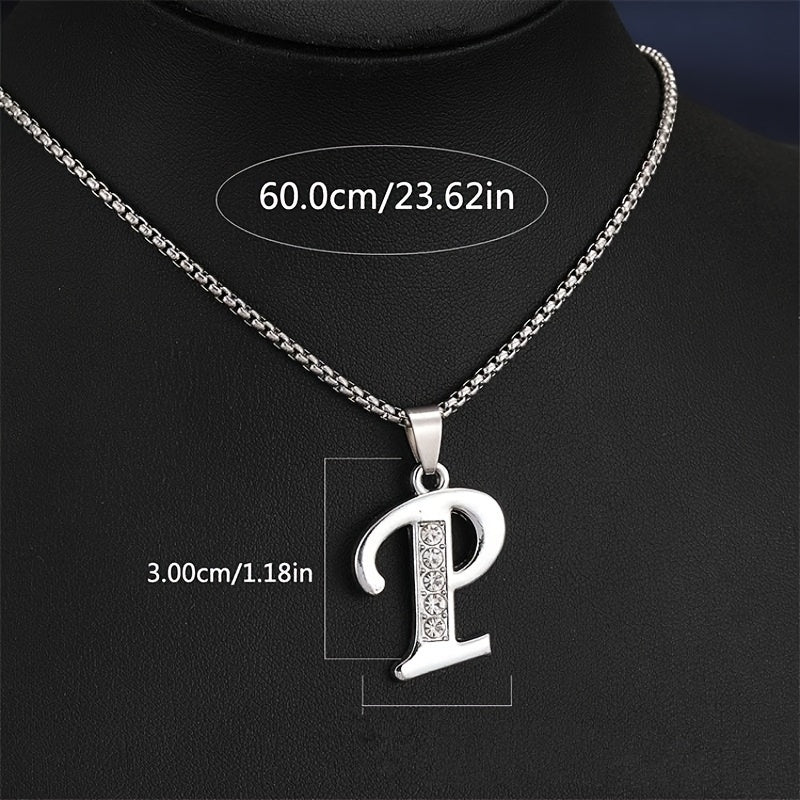 Elegant Silvery Alphabet Pendant Necklaces - "A" to "D" with Sparkling Stones, Stainless Steel, Perfect for Couples, Birthdays, and Holidays, Fashion Jewelry|Personalized Gift|Durable Chain, Name Necklace