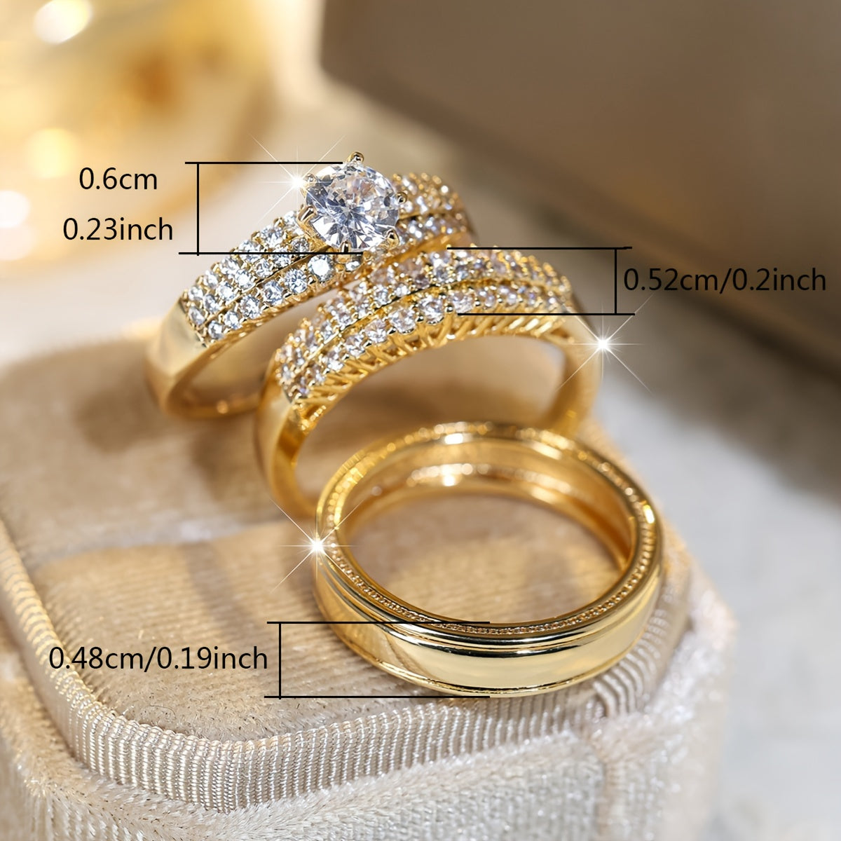 Elegant 3pc Zirconia Stacking Rings - Ideal for Engagements, Weddings, Banquets | A Luxurious Gift for Love in Ramadan