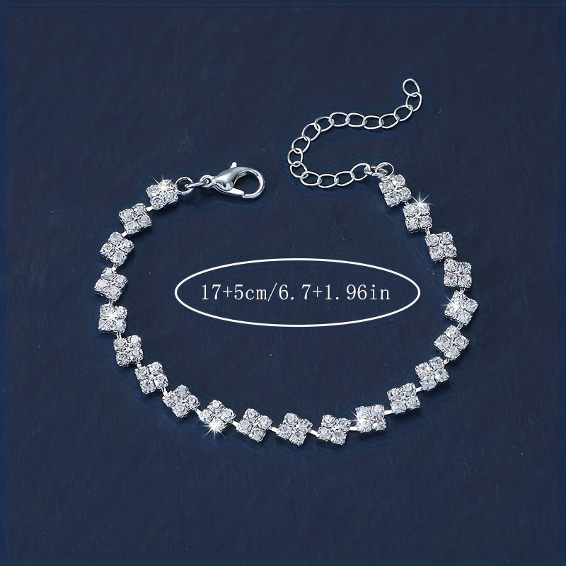 Elegant Square Design Rhinestone Claw Chain Bracelet for Women - Luxurious, Sparkling, Perfect for Casual Fashion Trend
