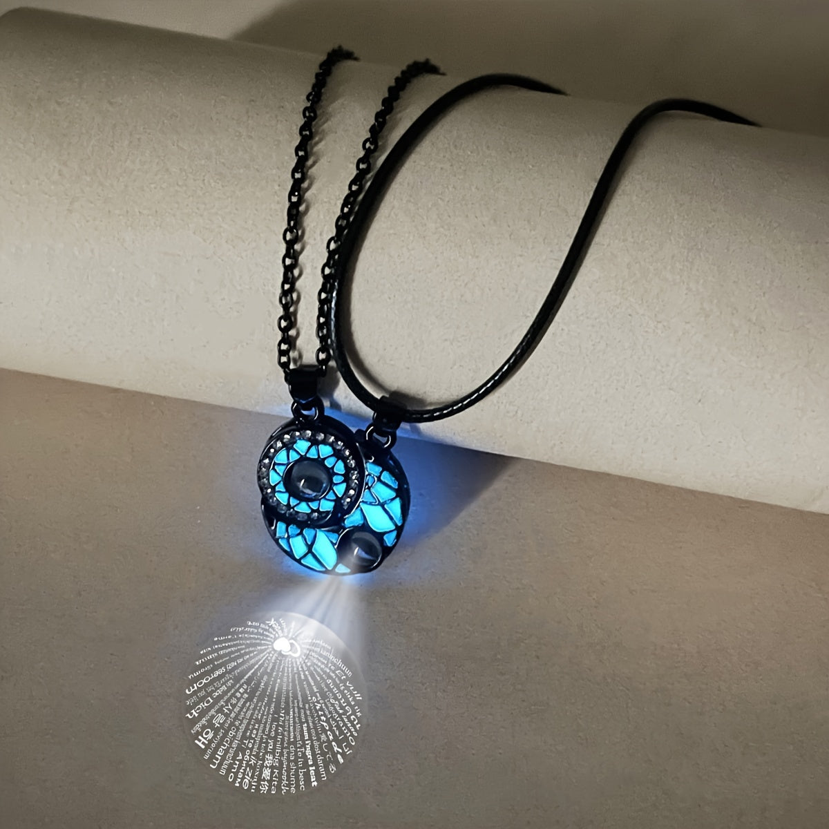 2-Piece Magnetic Sun & Moon Projection Pendant Necklaces for Couples - Romantic 'I Love You' in 100 Languages, Unique Valentine's Day Gift, Stainless Steel Chain, Hypoallergenic, Nickel-Free, Perfect for Anniversary, Birthday