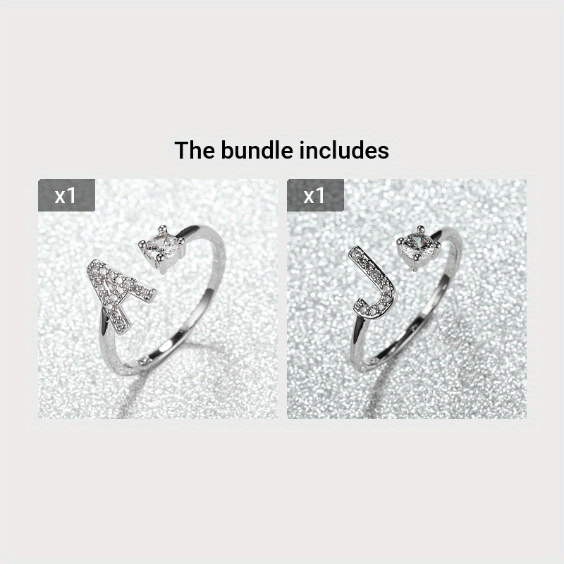 [Silvery Couple Ring] Silvery AZ Letter Ring Initials | Popular Fashion Wedding Love Couple Rings Bridesmaid Gift
